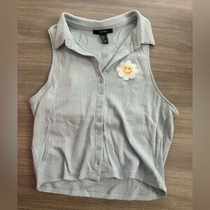 Forever 21 Light Blue Button Down Shirt with Floral Patch